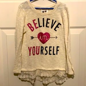 Size medium off white crepe shirt with lace detail